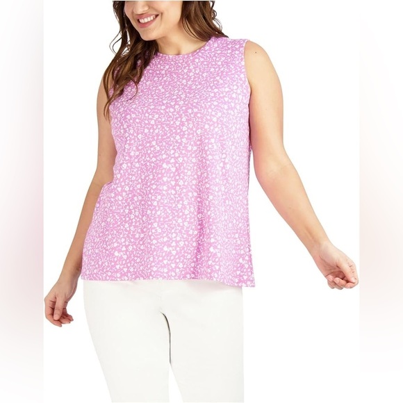 Jones New York Womens Plus Floral Print Crewneck Pullover Top - Picture 1 of 7